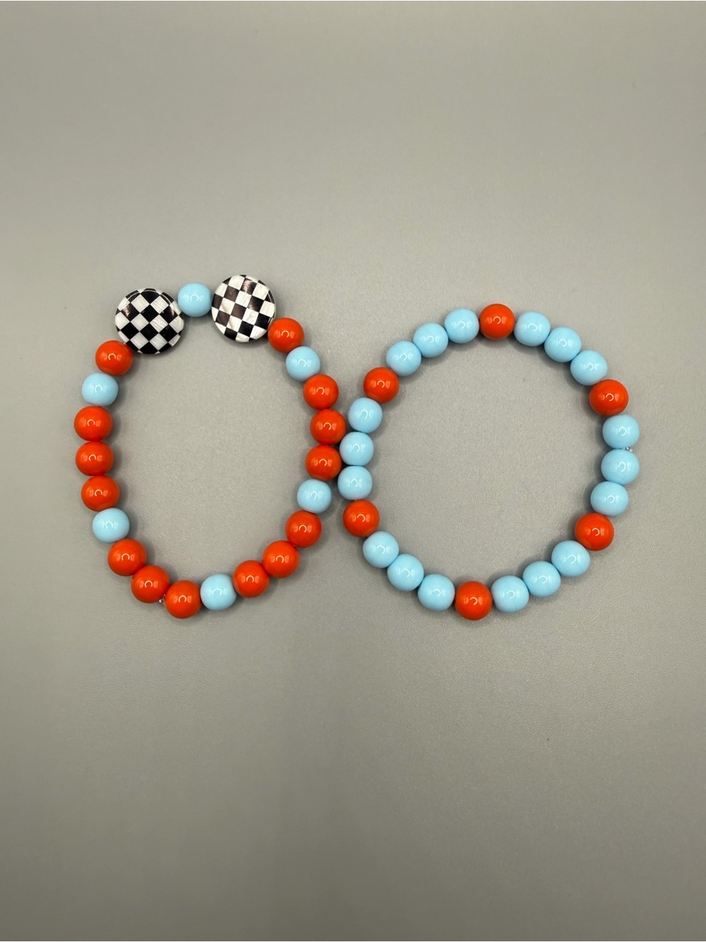 Beaded Stretch Bracelet Set in Light Blue & Orange - Handmade #B0704C